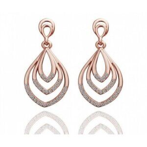 Rose Gold Plated Crystals Dangle Teardrop Fashion Earrings